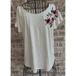 Adiva Embroidered Top Medium Cream Textured Floral Dolman Style Sleeves …